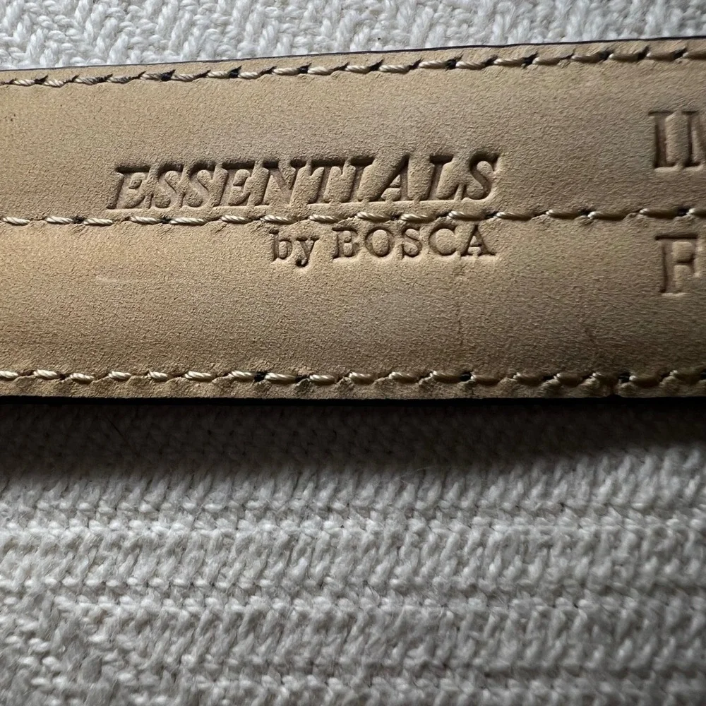 Bosca Essentials Mens Black Italian Leather Croc Embossed Belt Brass Buckle 36